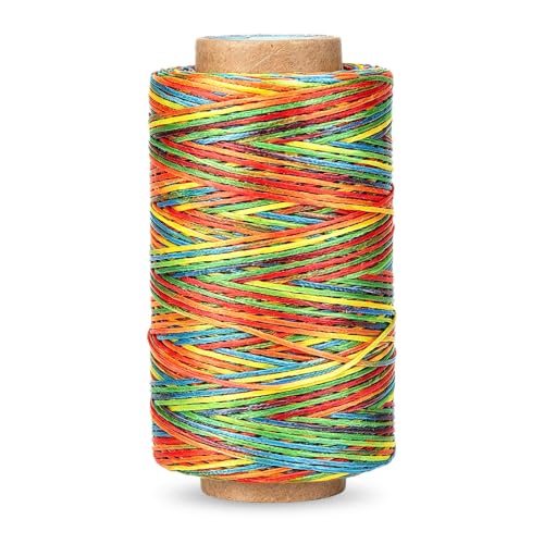 Leather Sewing Waxed Thread String, 150D 820.2ft 1mm Waxed Polyester Cord Hand Stitching Cord Wax Cord for Bracelet Making, Book Binding, Jewelry Making, Leather Sewing - color: Colorful