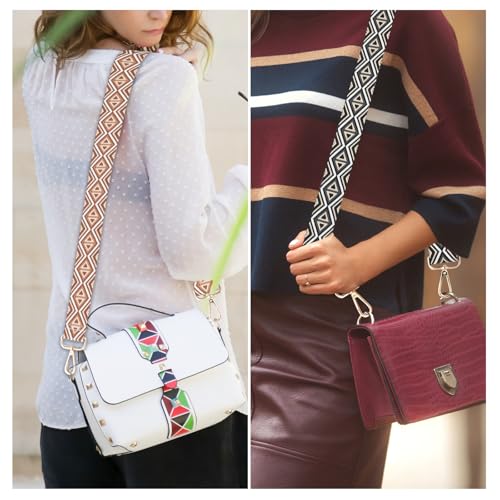 2 Pack Adjustable Crossbody Purse Straps,1.5" Wide Replacement Shoulder Straps for Handbags, Retro Jacquard Embroidered Multi-Pattern Bag Strap for Crossbody & Shoulder Bags - color: Embroidered Black&beige