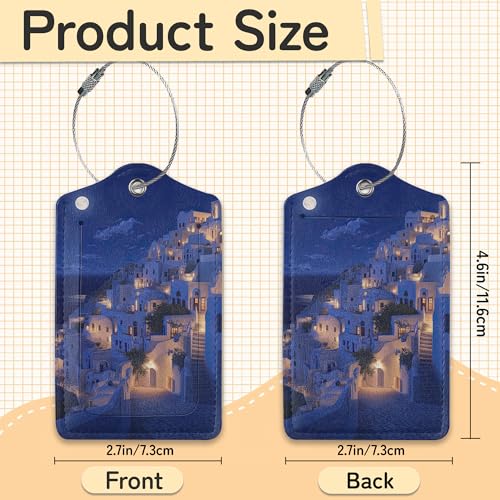 Santorini Sunset Landscape Luggage Tag for Suitcase,Design with Privacy Flap Name ID Label Metal Loop, 3 Pack - color: Santorini Sunset Landscape