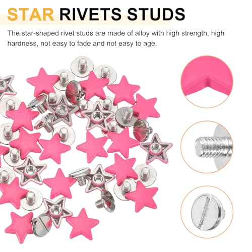 uxcell Metal Star Rivets Studs, Star Rivets Screw Nailhead Punk Rivets, Metal Leather Rivets for Leather Craft - color: Pink