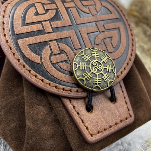 HiiFeuer Medieval Embossed Belt Pouch, Faux Leather Coin Dice Bag | Unisex, Halloween, Ren Faire, LARP,Drawstring Desig, pirate bag, Embossed Pattern,coin pouch,viking cosplay - color: Brown C