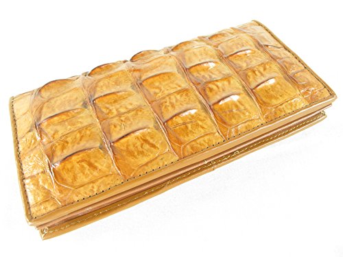 Pelgio Genuine Crocodile Alligator Backbone Skin Leather Checkbook Long Wallet (Tan Brown) - color: Tan Brown