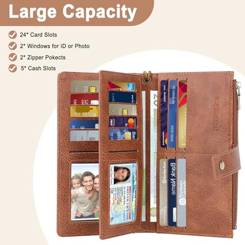 Large Wallets For Women Rfid Blocking Wallet Pu Leather Ladies Wallets Zipper Long Wallet With 24 Card Holders,2 Id Windows And Coin Pocket Wristlet Purses For Women Ladies. Brown&white - color: Brown&white