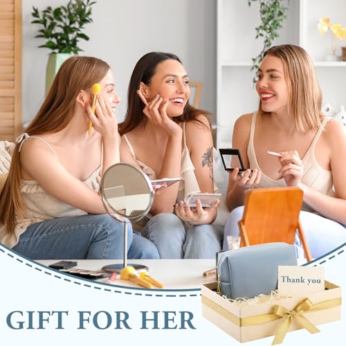 Kigeli Leather Makeup Bag PU Leather Cosmetic Pouch Wide-open Waterproof Toiletry Organizer with Dividers Travel Bag Birthday Valentine's Day Gifts for Women Friend Sister Daughter BFF(Haze Blue) - color: Haze Blue