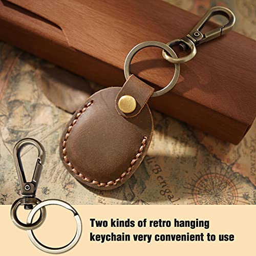 Genuine Leather AirTag Holder Compatible with Apple AirTag 2nd Gen & 1st Gen, Handmade Leather Air tag Keychain with Key Rings, Hidden Air tags Case Accessories - White - color: White
