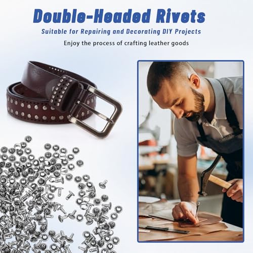200Sets 6mm Round Cap Leather Rivets, Round Cap Tubular Metal Studs, Double Leather Crafting Rivets for Purse Keyrings Pet Collar Bag Repair and Decoration, Silver