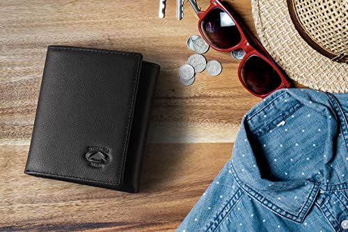 Stealth Mode Trifold Wallet for Men RFID Blocking – Genuine Napa Leather Extra Capacity Mens Wallet, 11 Card Slots, 3 ID Windows, Flip Out ID Holder, Large Tri Fold Leather Wallet for Men - Gift Ready - color: Black