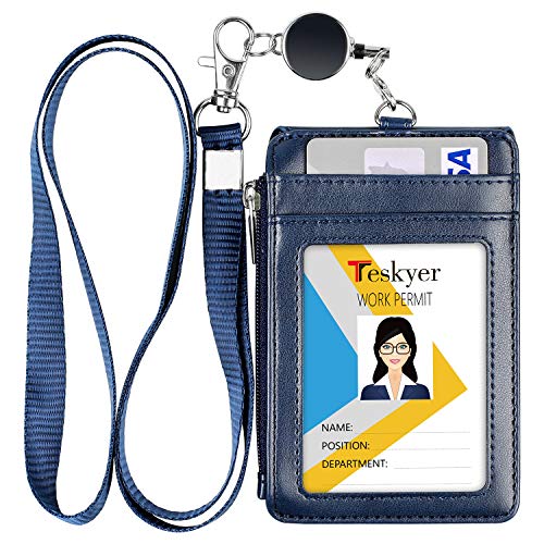 Teskyer ID Badge Holder with Retractable Lanyard, Lanyard Wallet, Blue - color: Blue #02, size: 3.1" x 4.7"