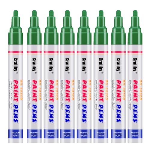 Green Paint Markers, 8 Pack Oil-Based Waterproof Quick Dry Permanent Paint Pen Set for Rocks Painting, Wood, Fabric, Plastic, Canvas, Glass, Mugs, Metal, Tire, Stone, DIY Craft - color: Green