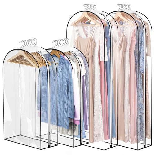 Dntorx 4 Pack Clear Garment Bags, 40/60 Inch, 10" Gusset, Side Zipper | Peva Material, Transparent Design, Dust Protection, Fits Suits Dresses Jackets, Closet Or Travel Use - size: 40in*2+60in*2