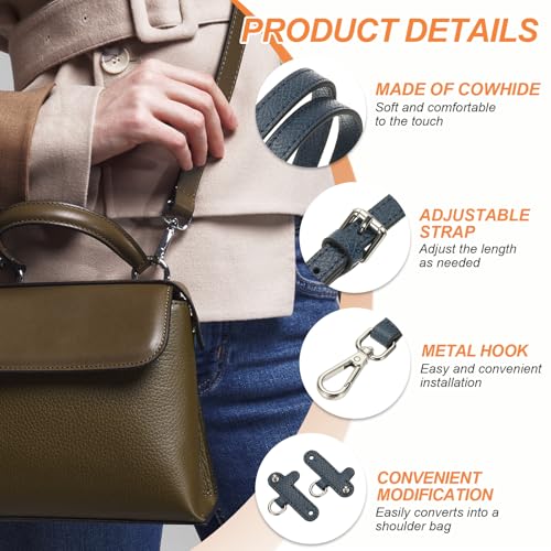 PATIKIL Leather Shoulder Strap, Adjustable Purse Straps Replacement Kit with Clasp for Crossbody Handbag Mini Tote Bag, Dark Blue - color: Dark Blue