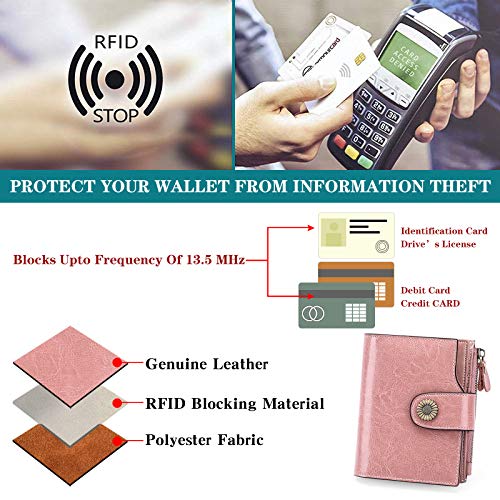 FALAN MULE Small Wallet for Women Leather Bifold Compact Small Womens Wallet with RFID Blocking - color: Pink