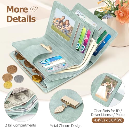 HUANLANG Small Wallets Women RFID Blocking Ladies Wallet with Zipper | Women’s Wallet Credit Card Holder, Leather, ID Window, Zipper Coin Pocket,Bifold,Perfect Gifts,Fits Small Purses,Travel,Green - color: Light Green