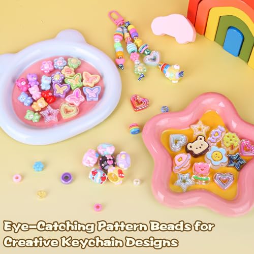 Ecoofor 633 PCS Beaded Keychain Making Kit, Acrylic Alphabet Letter Beads with Heart, Star & Flower Charms for DIY Jewelry, Bag Charm & Keychain Accessories Craft Supplies - color: Gold-633Pcs Kit