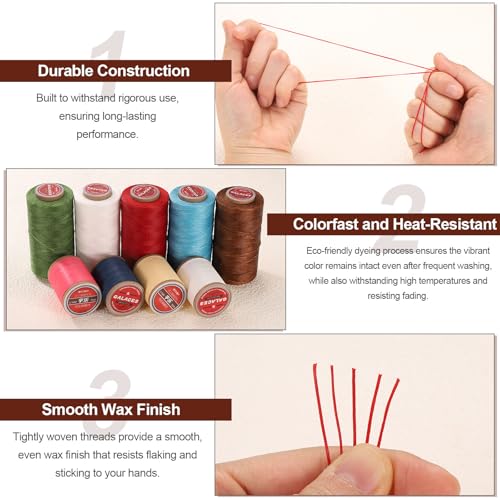 uxcell Flat Leather Sewing Waxed Thread, 270m / 295 Yards Polyester Wax String, 150D Wax Stitching Cord for Leather Crafts, Bookbinding, Bracelets Braided, Grass Green - color: Grass Green