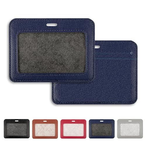 1 Pack Badge Holder, Leather ID Badge Holder with Window, ID Card Holder | Horizontal ID Holder, ID Card Holder for Office Factory Nurses School Teacher Students - color: Blue-1, size: 1 Pcs