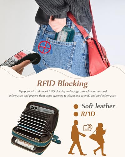 TFKGS Credit Card Holder for Women RFID Wallet Leather Womens Wallet with Zipper Blocking Keychain Card Accordion Wallets Gifts for Women Blue - color: 1-Dark Blue