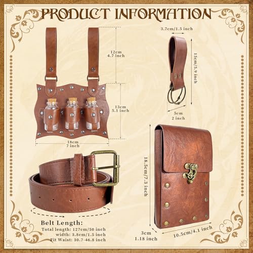 Medieval Alchemy Belt Potion Bottle Waist Pouch Skirt Hikes Set Renaissance Costume Accessories for LARP Cosplay Costume Christmas Gifts (3Bottles-Brown) - color: 3bottles-brown