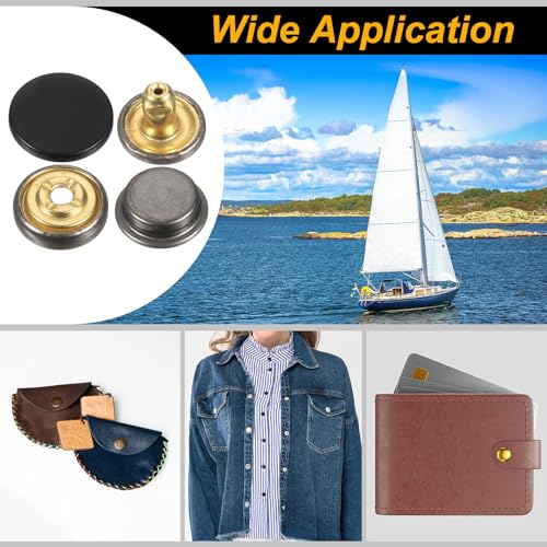 HARFINGTON 24Set Leather Snaps Fasteners Kit 17mm Dia Brass Press-Stud Cap Button 2.95" Length Metal Snap Buttons with 4 Install Tools for Coat Bag Leather Marine Boat Canvas, Matte Black - color: Matte Black, size: 17mm
