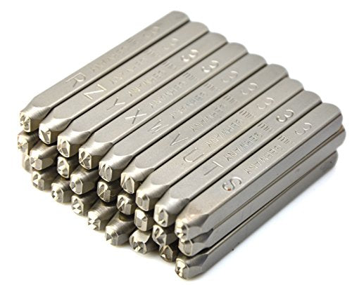 27pcs Heavy Duty Steel Stamp Uppercase Reverse Letter 3/32 (2.5mm) Hand Stamping Character Mark Code Alphabet Punch Kit for Bracelet Ring Jewelry Sheet Metal Plate Making Mold Die - size: 2.5mm Letter Reverse Punch