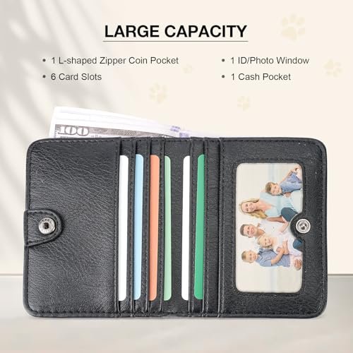 Small Wallet Women Slim RFID Leather Bifold Wallet Embossed Design | Compact design with ID window, card slots, and zipper coin pocket, ideal for daily travel, shopping, and gifts - color: 09-Silver Black