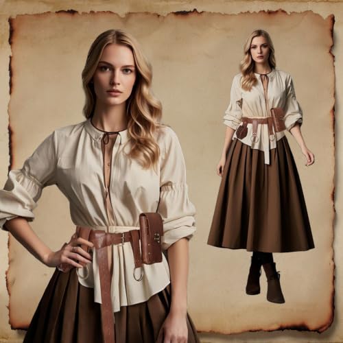Renaissance Belt Pouch Medieval Pirate Costume Accessories Set for Cosplay | Viking Faux Leather Waist Bag, Skirt Hike Clips, Perfect for Women and Men Ren Faire, LARP, Fantasy, Halloween - color: Brown