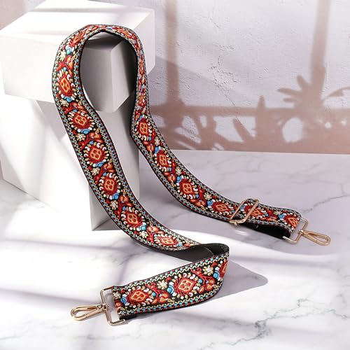 Flower Purse Strap Replacement Embroidery Crossbody Shoulder Strap for Handbag Canvas Purse Extender Accessories - color: Red Flowers