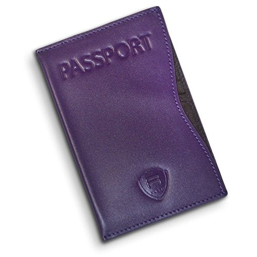 Alban RFID Passport Holder for Women & Men, Genuine Leather Passport Cover - color: Purple