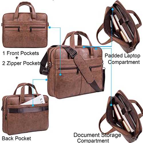 seyfocnia Men's Leather Messenger Bag, Laptop Briefcase Business Satchel Computer - size: 17.3inch, style: Brown
