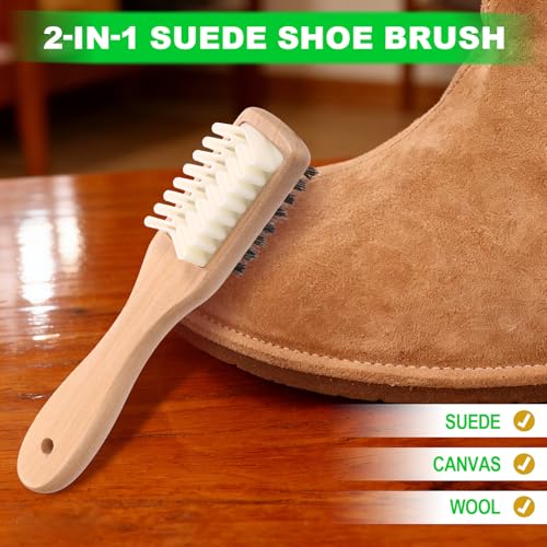 2-in-1 Suede Shoe Cleaner with Eraser, Wooden Handle Suede & Nubuck Cleaning Brush for Shoes Bags Jackets, Easy to Hold & Use - size: Type B