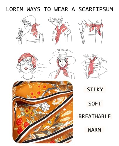 Head Scarf Purse Handle Neck Satin Hair Scarfs For Bag Lightweight Silky Long Thin Women's Fashion Scarves 59 * 5.9” - color: H23-orange-colored Large Flower(59*5.9inch)