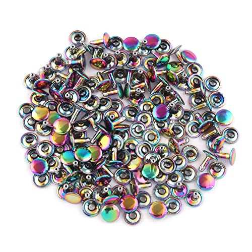 Rainbow Tubular Double Cap Rivets - 10mm Metal Button Round Rapid Rivet Rivet Studs for Purse Handbags Shoes Belts Leather Craft(10mm Rainbow 50pcs) - color: 10mm Rainbow 50pcs