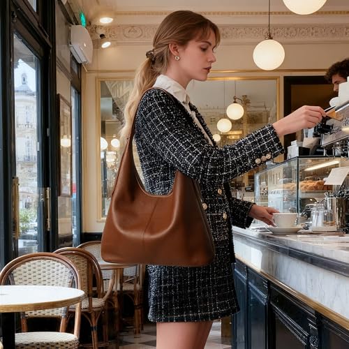 befen Genuine Leather Slouchy Hobo Purses for Women, Casual Hobo Bags - color: Brown