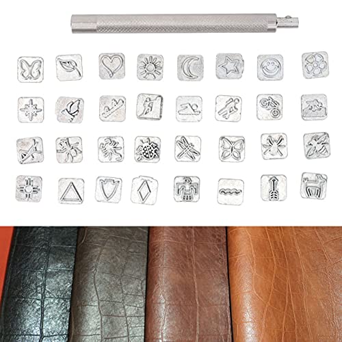 32PCS Animal Design Metal Stamps, Leather Different Shape Punch Set DIY Plant Craft Stamping Tool Kit for Jewelry Leather Supplies