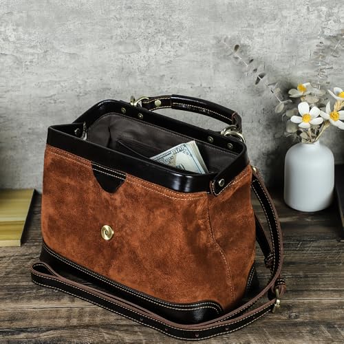CONTACTS Full Grain Leather Doctor Purse Bag for Women Top Handle Bag Vintage Handbag Shoulder Bag - color: Camel Brown