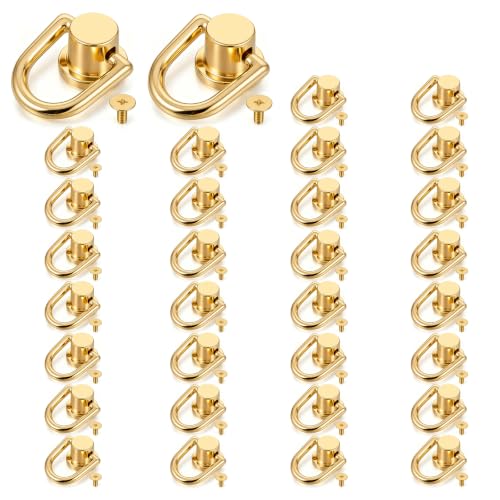 32pcs Light Gold D Rings Hardware Accessories,360 Degree Rotating Metal Buckle With Screws Rivets,Suitable for DIY Handmade Dags and Leather Craft Accessories