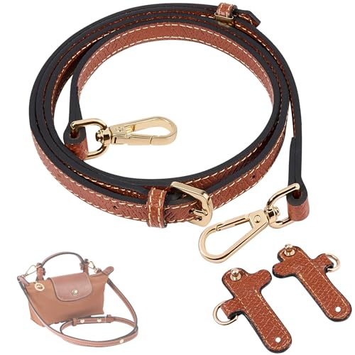 Purse Straps Replacement, Leather Handbag Crossbody Shoulder Strap Kit Adjustable for Mini Longcamp Tote Bag Women - color: Deepcognac
