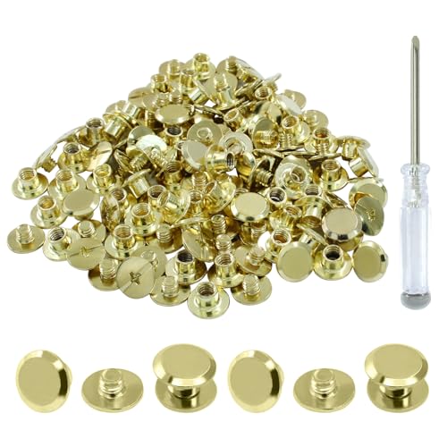 60 Sets Gold Chicago Screws, M5*4mm Leather Rivets Screw Rivets Buttons DIY Leather Trim Craft Bookbinding for Decorate Repair Belt Bag Shoes Purse - color: Gold