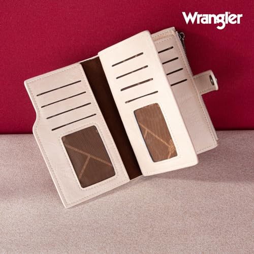 Wrangler Wallet for Women Bifold Card Holder with Zipper and ID Window - color: A-Tan