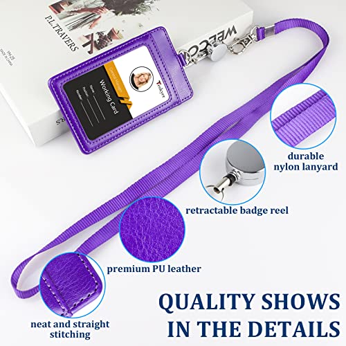 Teskyer Badge Holder with Retractable Lanyard, Vertical Purple | Durable Nylon Lanyard, Rear Card Pocket, Scan Without Removing Card, Built to Last, Work & Cruise Ready - color: Deep Purple, size: Vertical