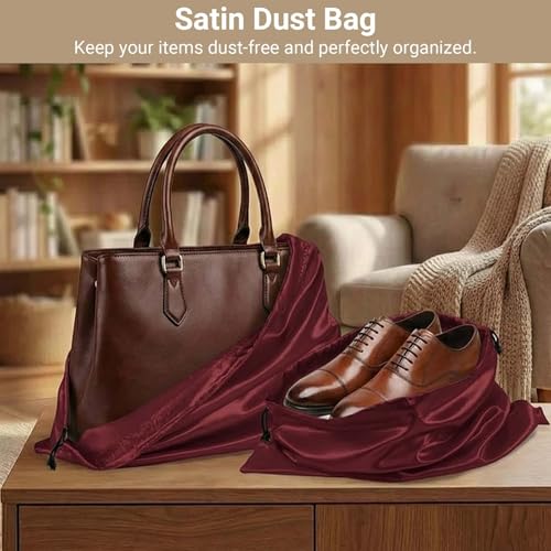 Q&J Fabric Co. 6 Pack Satin Dust Bag 19.7x23.6 inch Burgundy 100% Polyester Silk Bag Purse Dust Bag Shoe Bags for Closet Purse Protector Bag Dust Covers for Purses - color: Burgundy, size: 19.7"x23.6"
