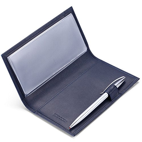 HISCOW Leather Checkbook Cover for Duplicate Checks with Pen Holder - color: Dark Blue