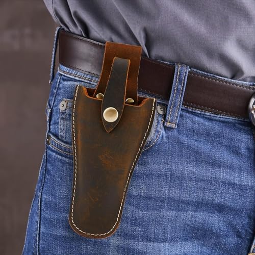 Plier Holder for Belt, Durable Leather Sheath Pouch Holder Gardening Tools Holster Belt Case for Garden Pruning Pliers Shears Scissors or Knife,Tools Gifts for Men Dad Husband Boyfriend - color: DK Brown