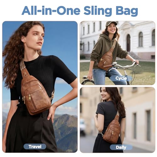 Anti Theft Crossbody Bags for Women RFID Sling Purse Travel | Crossbody Travel Purse: 4 RFID Slots, 6 Pockets Fit 7.9" Tablet, 7L Reversible Design, Hands-Free, Travel, Work & Gift Ready - color: Beige Brown