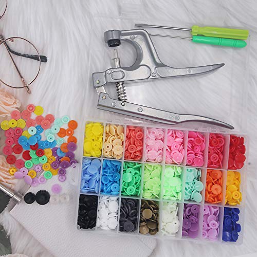 EuTengHao 1440Pcs Plastic Snap Buttons No-Sew Snap Fasteners T5 Snaps with Snaps Pliers Kit for Clothing Sewing,Rain Coat,Bibs,Clothes Crafting(24 Colors,360Sets)