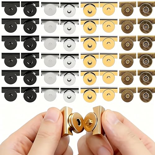 24 Pack Snap Buttons Metal Seamless Magnetic Buckle Clasp, 4 Colors