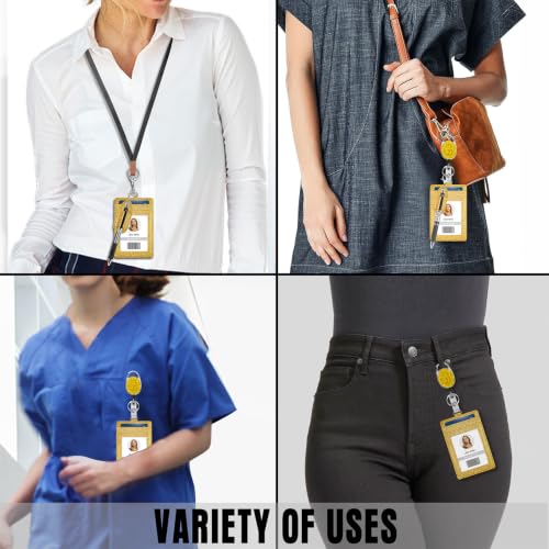 Retractable ID Badge Holder with Lanyard, Belt Clip Key Ring, Pen Holder - color: Gold