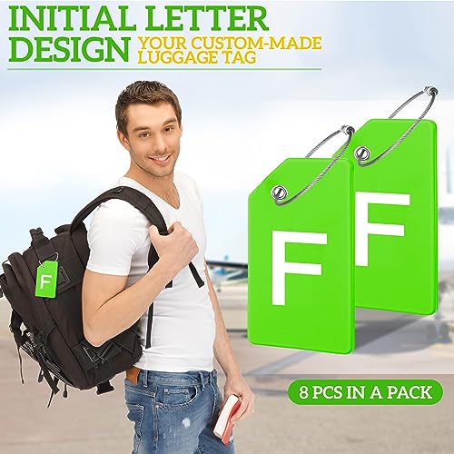 Sweetude 8 Pcs Luggage Tags Silicone Steel Loop, Letter F, Green - size: Letter F, style: Green