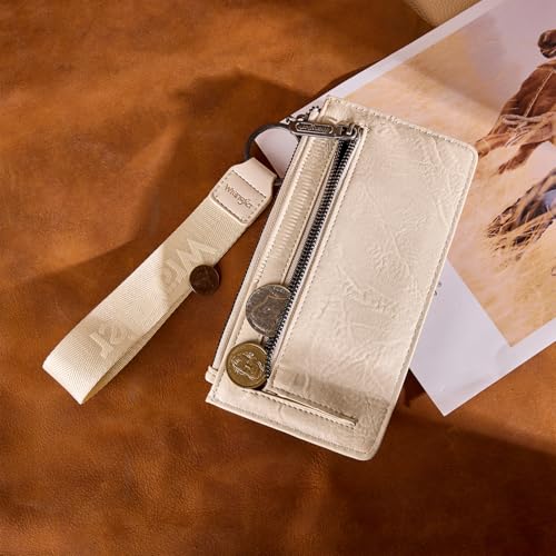 X Wrangler Western Wallet for Women Card Cases & Money Organizers Wristlet Wallet with Zipper Pocket - color: Beige