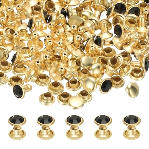 PATIKIL 6mm Leather Rivets, 70 Sets Rhinestone Rivet Studs Double Cap Spikes Rivet for Leather Crafting for Decor Repair DIY Clothing Belts Bags Shoes, Black Gold Tone - color: Black, size: 6mm